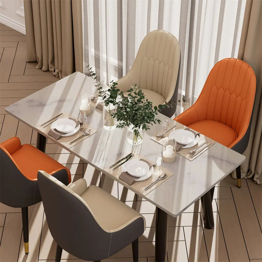 2 PCS Set LUVODI Orange-Grey Upholstered Faux Leather Dining Chairs/ Low Armrest/ Metal Legs