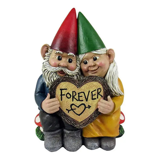No-EN-Name-Null Outdoor Multicolor Christmas Romantic Resin Gnomes-Couple In-Love-Heart-Shaped Forever Garden Sculptures/Colors-Red/Multicolor