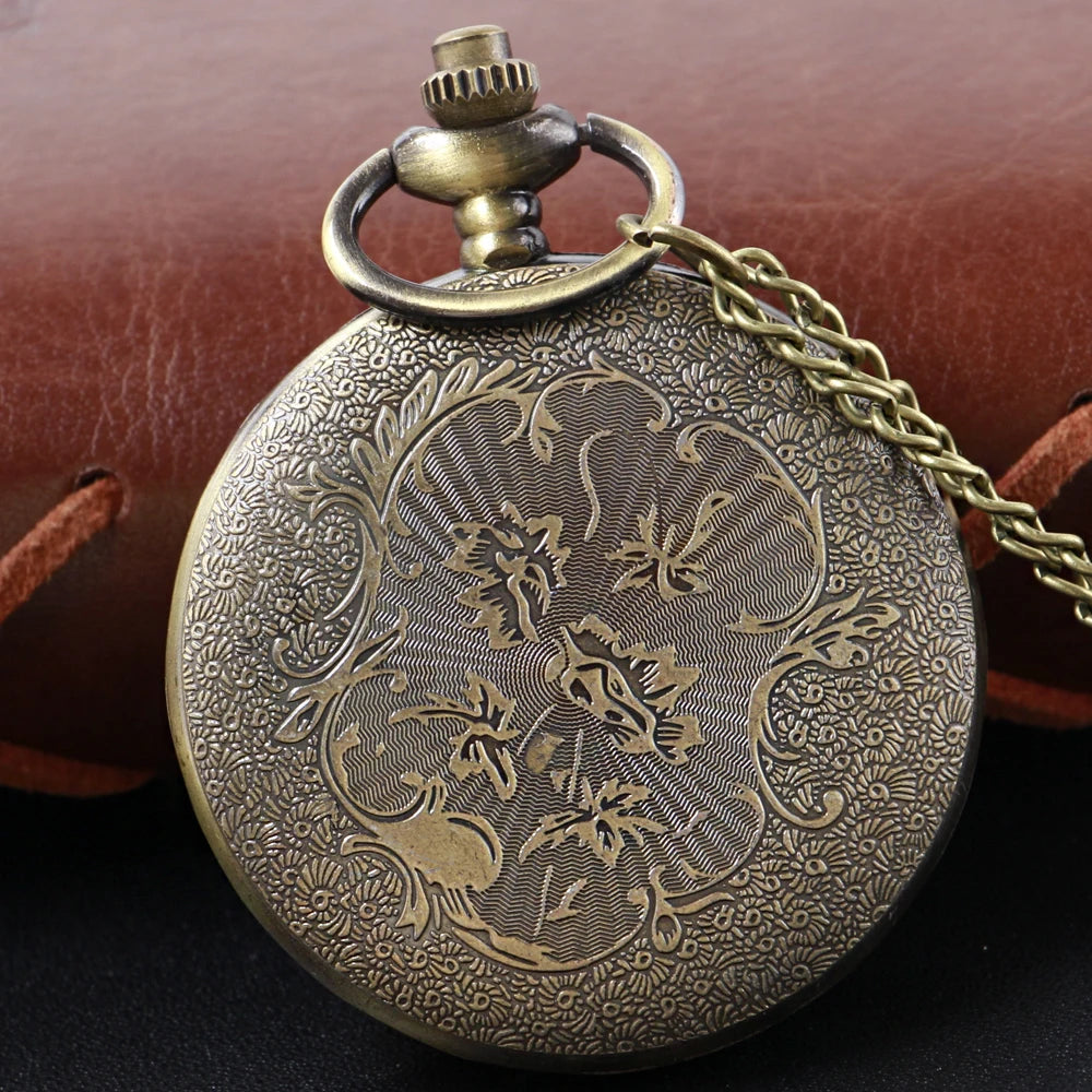 SHUHANG Adults Unisex Quartz Stainless Steel Metal Round Shaped Case Flip-Out Digital-Analog Display Vintage Retro Acrylic Face On Front Women Cameo Portrait Stone In Center On Back Floral Design Bronze Chain-Pocket Watches