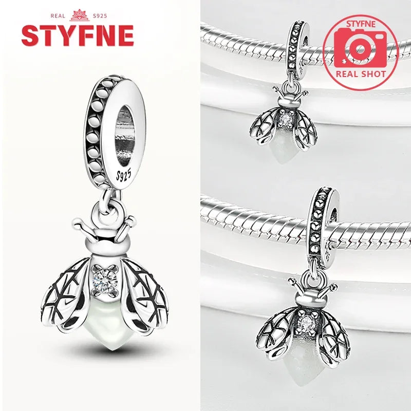 925 Sterling Silver Firefly Charms Glow in The Dark Pendant For Original Bracelet for Women fine Jewelry Love Gifts Diy