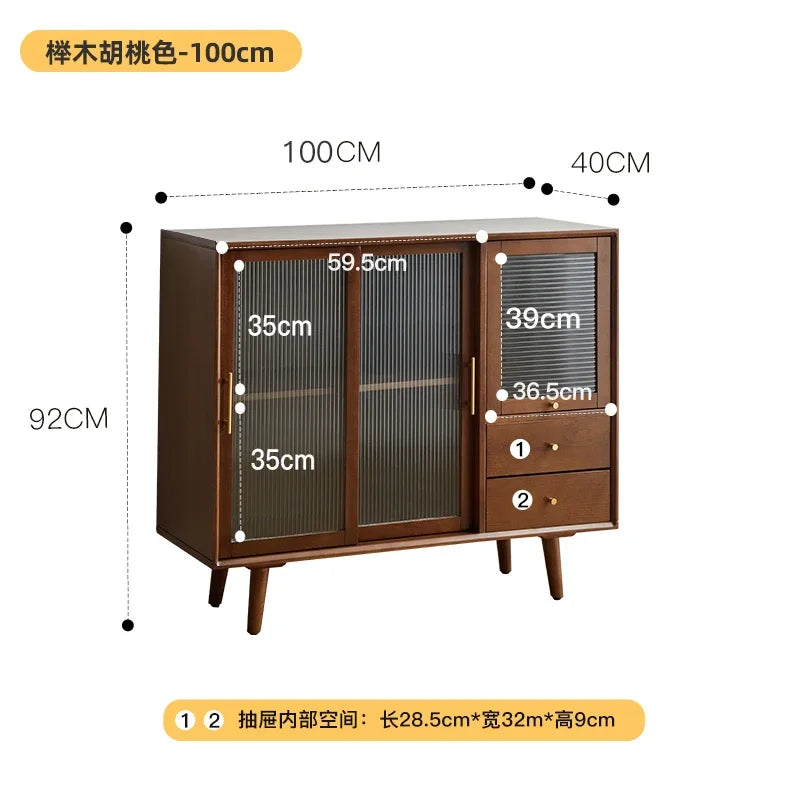 OEIN Modern Free-Standing Rectangle Shaped Brown Wood Panel Sideboard Two Glass Sliding Doors Buffet Cabinets /2 Drawers/Size: 120 X 40 X 92CM/14 Styles/Assembly Required