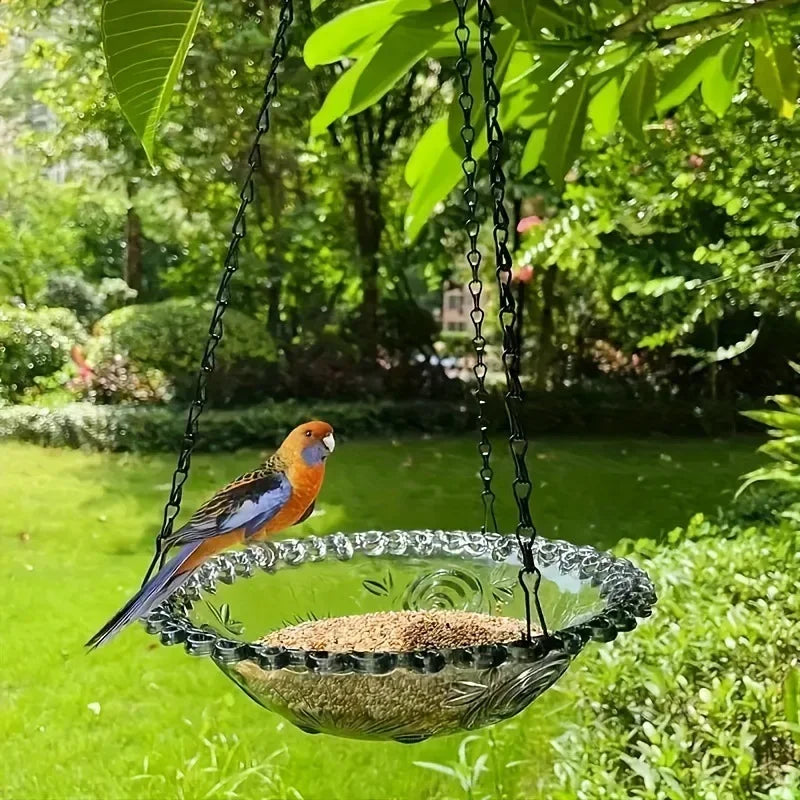 No-EN-Name-Null Outdoor Garden Hanging Black Chains Blue-Green Plastic Floral Design Bowl Bird Feeders/ Or Bird Baths