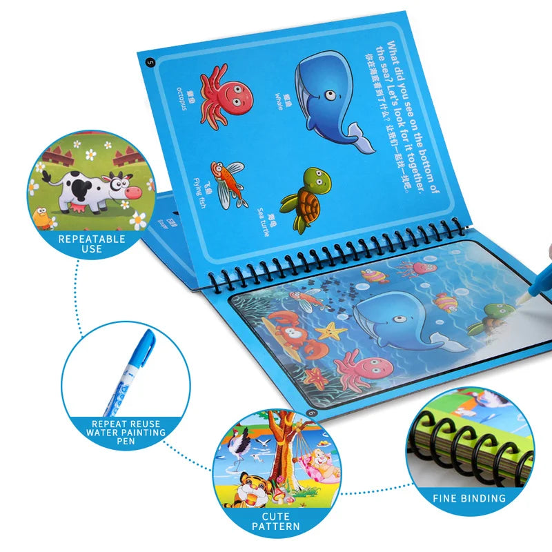 IPCBEC Kids Multicolor Plastic Magical Watercolor Picture Painting-Coloring-Drawing Cardboard Paper Reused One Copy Notebooks Coloring Books-Pads /Ages: 3-18 Years Old/Colors-Red/Blue/Green/Multicolor/Animals