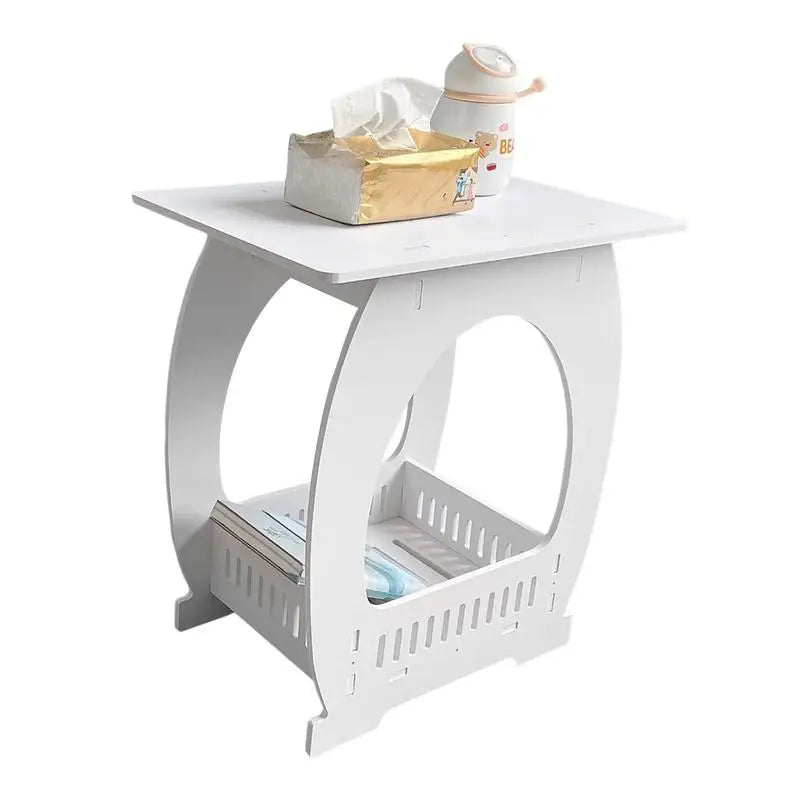 No-EN-Name-Null  Modern 2-Tiers Small White Rectangle Shaped Top Egg Shaped Bottom Design Simple End Tables