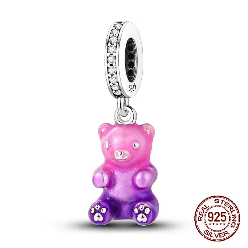 No-EN-Name-Null Women Sterling Silver Enamel Rainbow-Hot Air Balloon Design Fine Imitation Zircon Stone Glass Nuggets Beads Shaped Charms-Pendants/ Colors-Rainbow/Multicolor/Silver/Pink/Animal/Floral