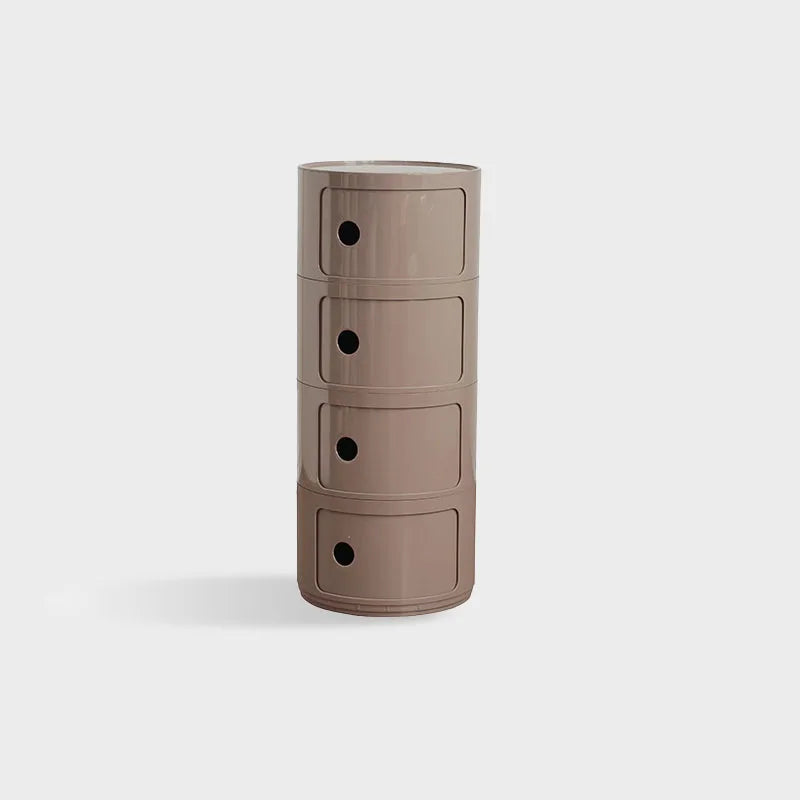 DECOPAI Modern Multicolor Waterproof Tall Plastic Round Shaped Small Narrow Three Sliding Drawers Nightstands /Multicolor