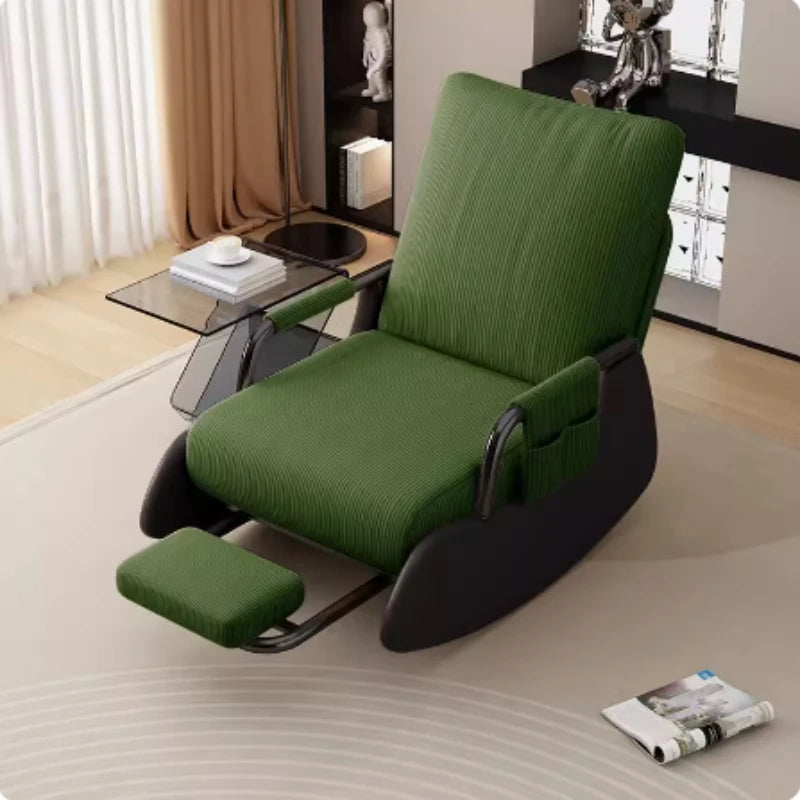 ZHENDAI Indoor Modern Gray Soft Velvet Upholstered Padded Corduroy Fabric Cushions Three-Gear Adjustable Backrest Metal Arms-Footrest No Roll Overs Design Reclining Rocking Chairs/Colors-Gray/Beige/Green/ Size: 78 x 60 x 70cm