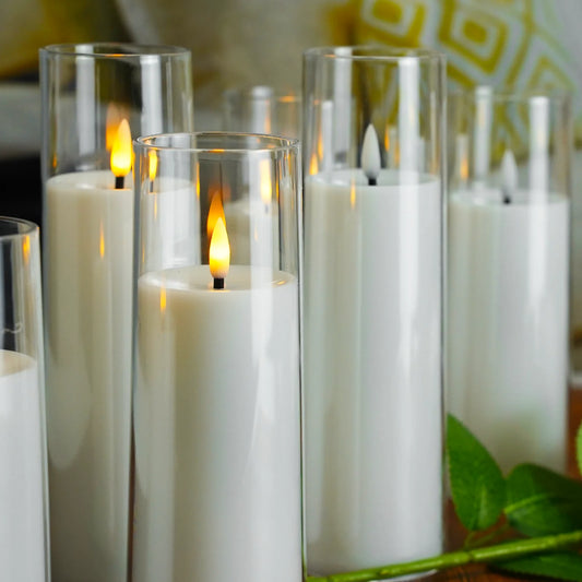 9 PCS White LED Plastic Flameless Candle Simulation Warm Plastic Acrylic Round Candle Light Holder/Remote Control/2 AA Batteries Not Included