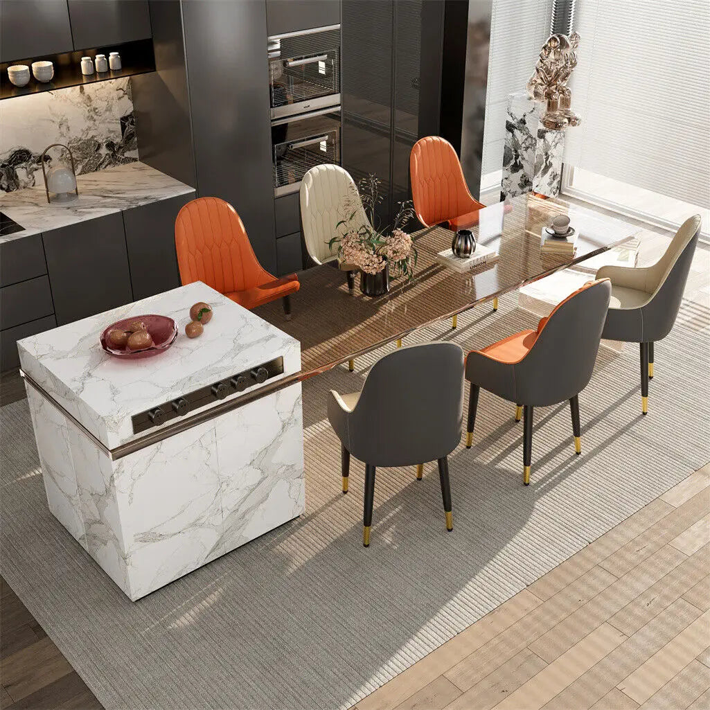 2 PCS Set LUVODI Orange-Grey Upholstered Faux Leather Dining Chairs/ Low Armrest/ Metal Legs