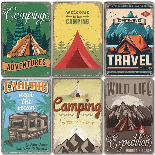 No-EN-Name-Null Modern Multicolor Rectangle Nature Retro-Vintage Camping Adventure Tin Metal Wall Novelty Signs/Colors-Green/Blue/Red/Black/Brown/Beige/Multicolor
