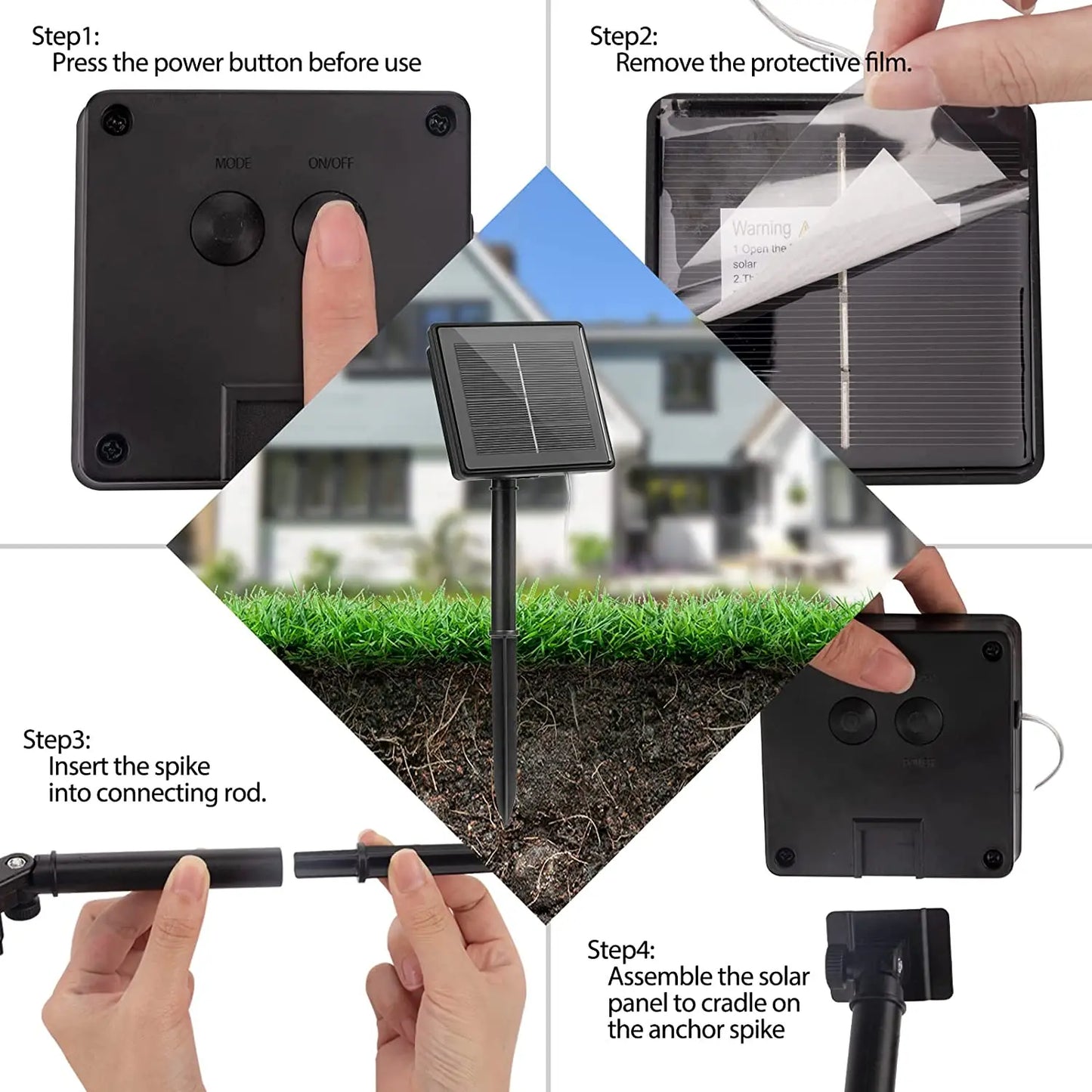 WHATOOK Outdoor Yellow Plastic Tube Body Daylight-Warm-Cool White RGB LED Art Deco Style 8 Light Automatic On-Off Modes Solar-Powered Ropes-Strings Lights/Colors-Black/Yellow/White/Multicolor