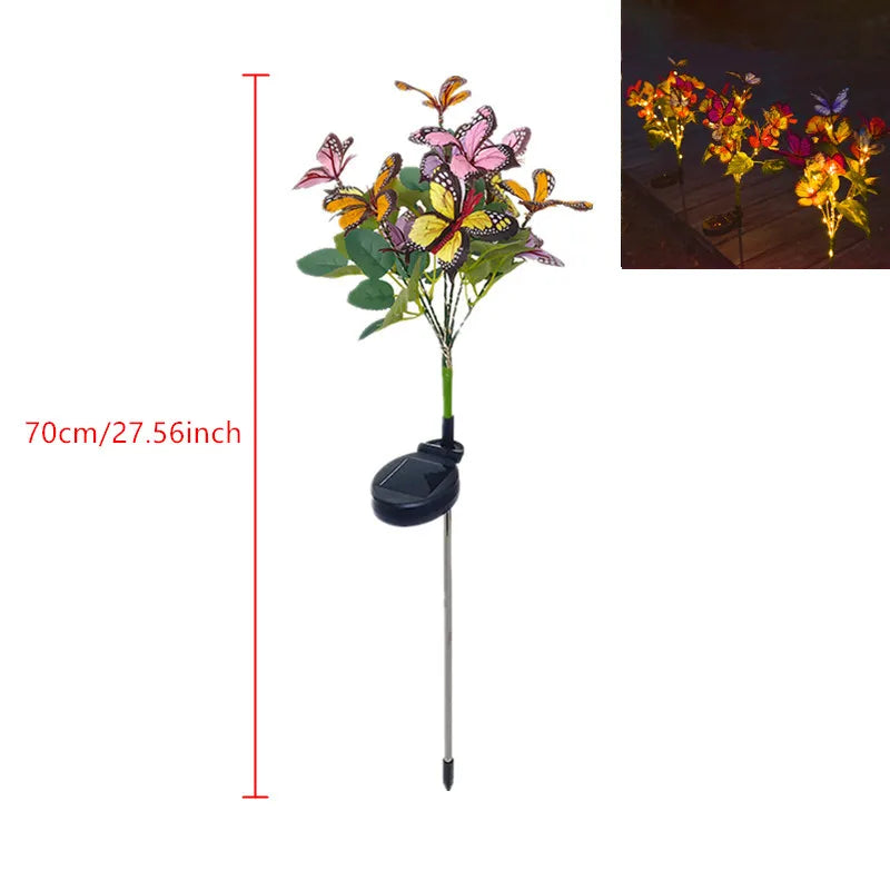 TOLACN Solar-Powered Outdoor Multicolor Warm White Butterflies-Floral Leaf Shaped Patio Garden Landscape Pathway Stake Lights/Colors-Multicolor/Floral