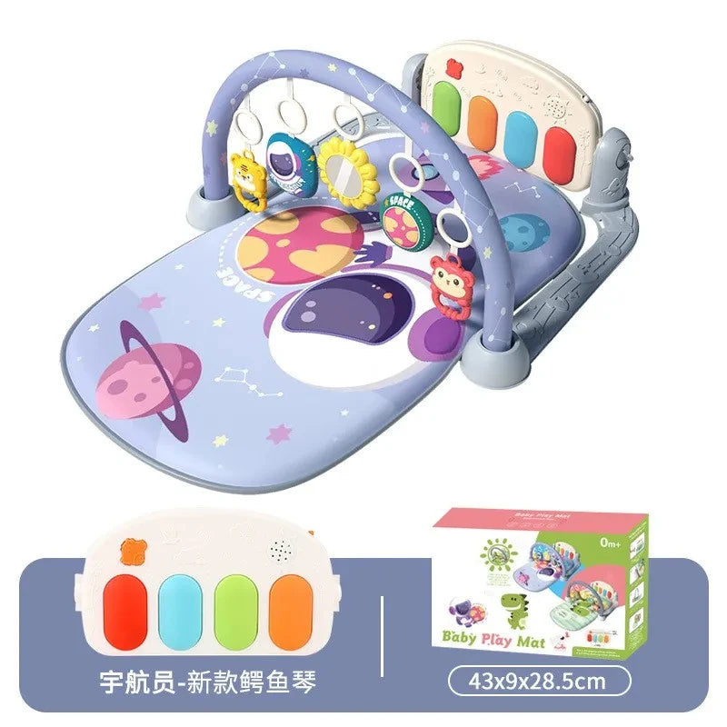 Babies-Preschooler One-Click 4 Mode Switching Rotating Piano Board Grip Training Shapes-Colors Lullaby Music Floor Play Mats/ Ages: Newborn 0-3 Years + Older/Colors-Animals/Blue/Multicolor/Geometric/Striped