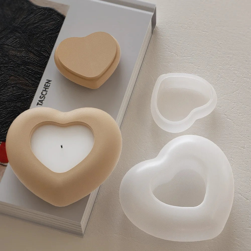 No-EN-Name-Null DIY Creative Heart Shaped Candle Cup-Lid Silicone Resin Milky White Craft Molds
