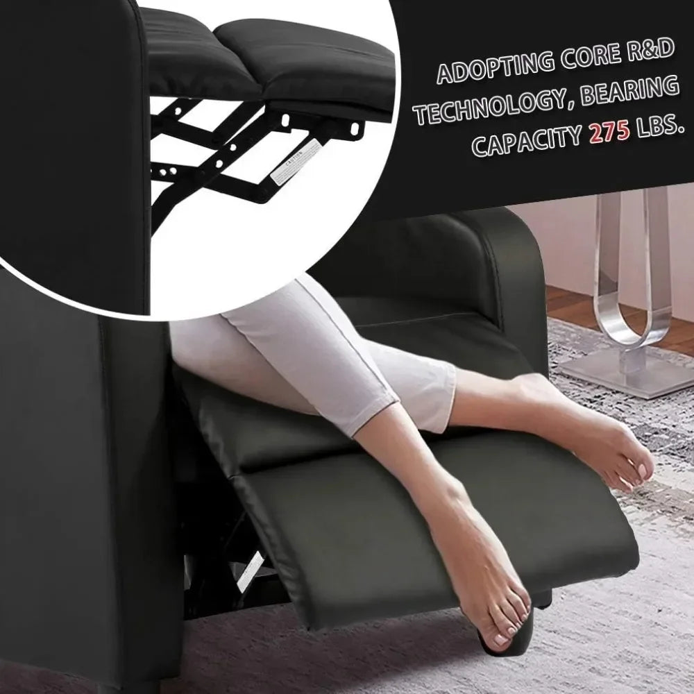 No-EN-Name-Null  Modern Remote Control Soft Black Faux Leather Cushions Upholstered Padded Backrest Massaging Recliners/Weight Capacity 275LBS/Colors-Red/Brown/Blue/Beige/Black/Light Beige