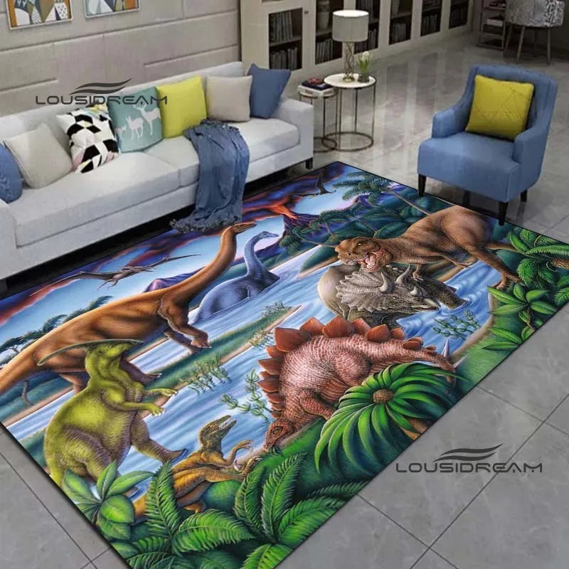 LOUSIDREAM Modern Indoor-Outdoor Machine-Made Customized Rectangle Shaped Soft Polyester Flannel Fabric Body 3D Printed Cartoon Dinosaur Theme Rugs /Colors-Animal/Multicolor/Hand-Machine Wash