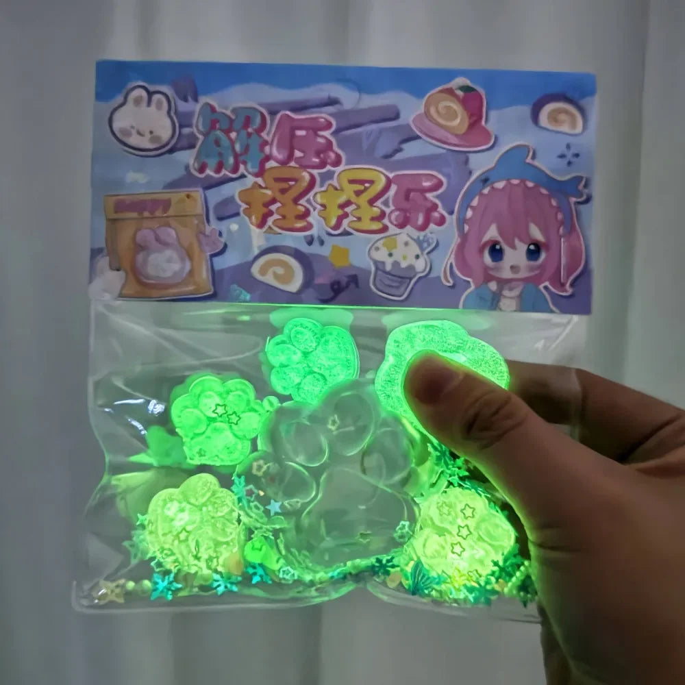 CHUTAI Teens-Adults Soft Non-Toxic Silicone Glow-In-The-Dark Clear Transparent Cartoon Anime Cat Paws Animal Squeeze Activity Toys /Ages: 13-18 Years Old Adults/ Colors-Clear/White/Green
