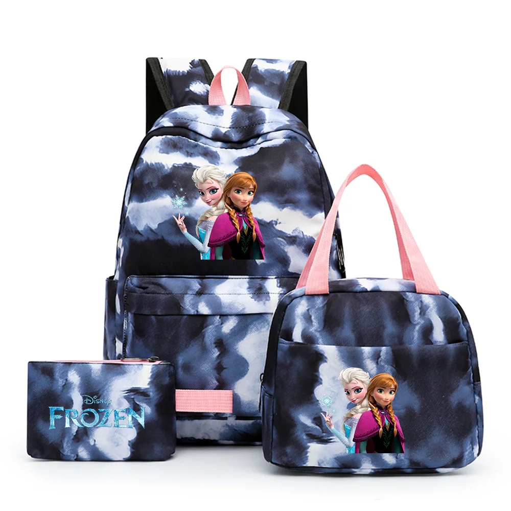 Disney Kids Cute Cartoon Frozen Movie-Elsa-Anna Multicolor Large Waterproof Nylon Fabric Zipper Pockets Shoulder Straps-Handle Single Compartment School Backpacks Sets/ Lunch Bag/Pencil Bag/Colors-Pink/Blue/Multicolor
