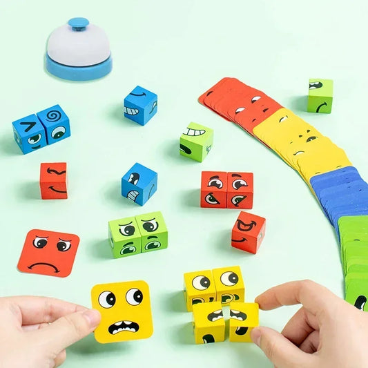 MACROUPTA Kids-Adults Multicolor Plastic Square Changing Facial Expression Building Blocks Montessori Cubes 3D Jigsaw Puzzles /Ages 3-14 Years Old/Colors-Multicolor/Red/Blue/Green/Yellow/White/ Difficulty Levels : Easy-Medium-Hard