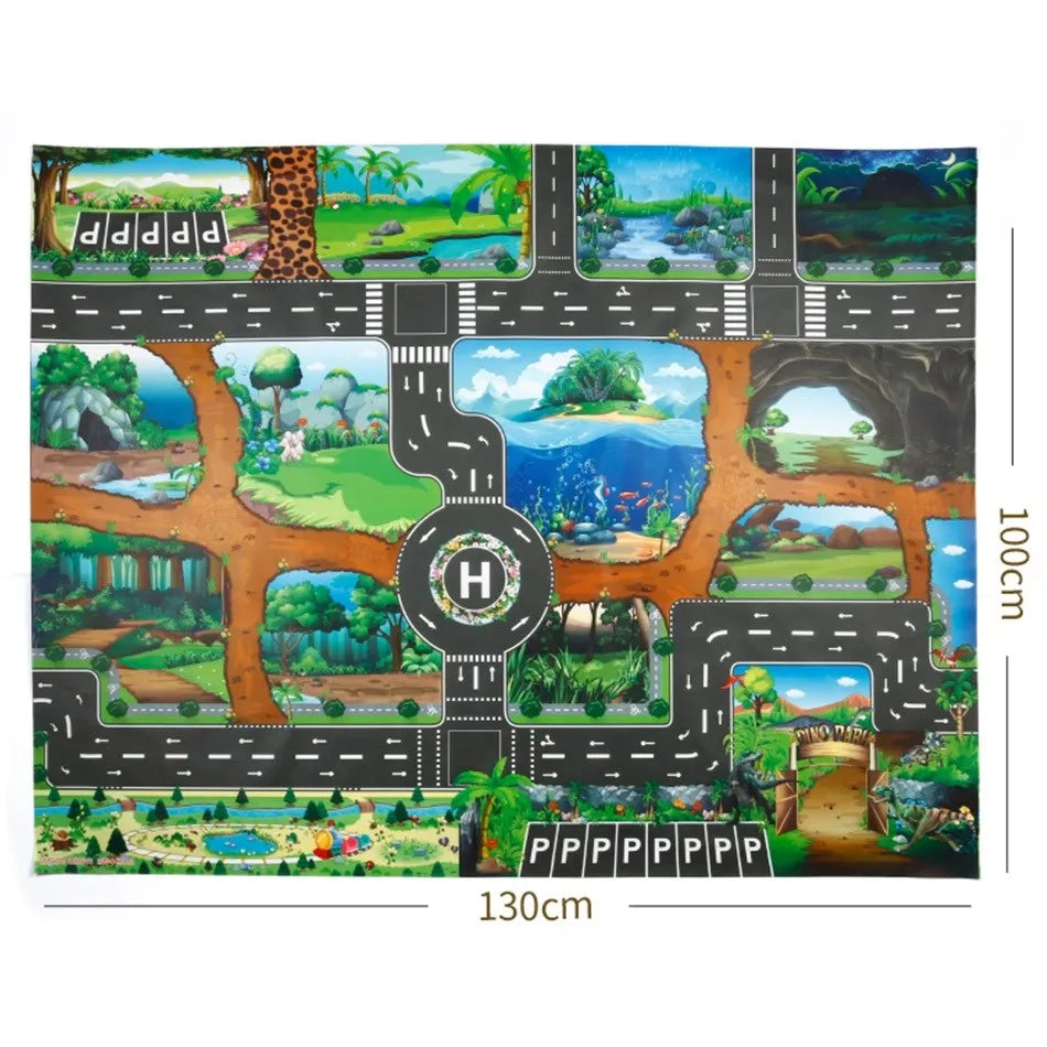 No-EN-Name-Null Kids Waterproof Foldable Rectangle Educational Developmental Multicolor Farm Animals-Dinosaurs-Life Dino Park Road Maps Crawling Plastic Play Mats/Ages: 3 Years Old + Older/Colors-Multicolor/Animals/Size: 100 x 130cm