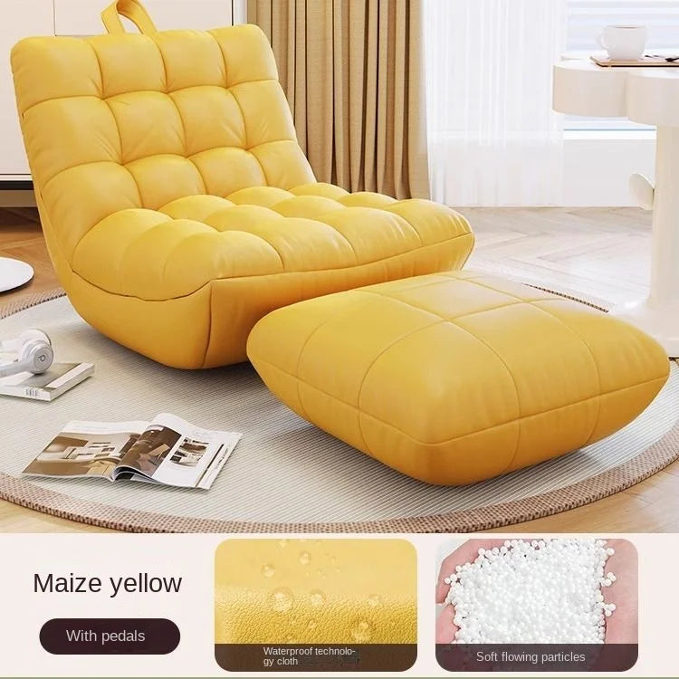 ZISIZ Modern Medium Soft Firmness Small U-Shape Mobile Orange Upholstered Padded Soft Genuine Leather Lazy Bean Bag Chesterfield Chaise Lounges /Colors-Orange/Off White/Corn Yellow/Beige