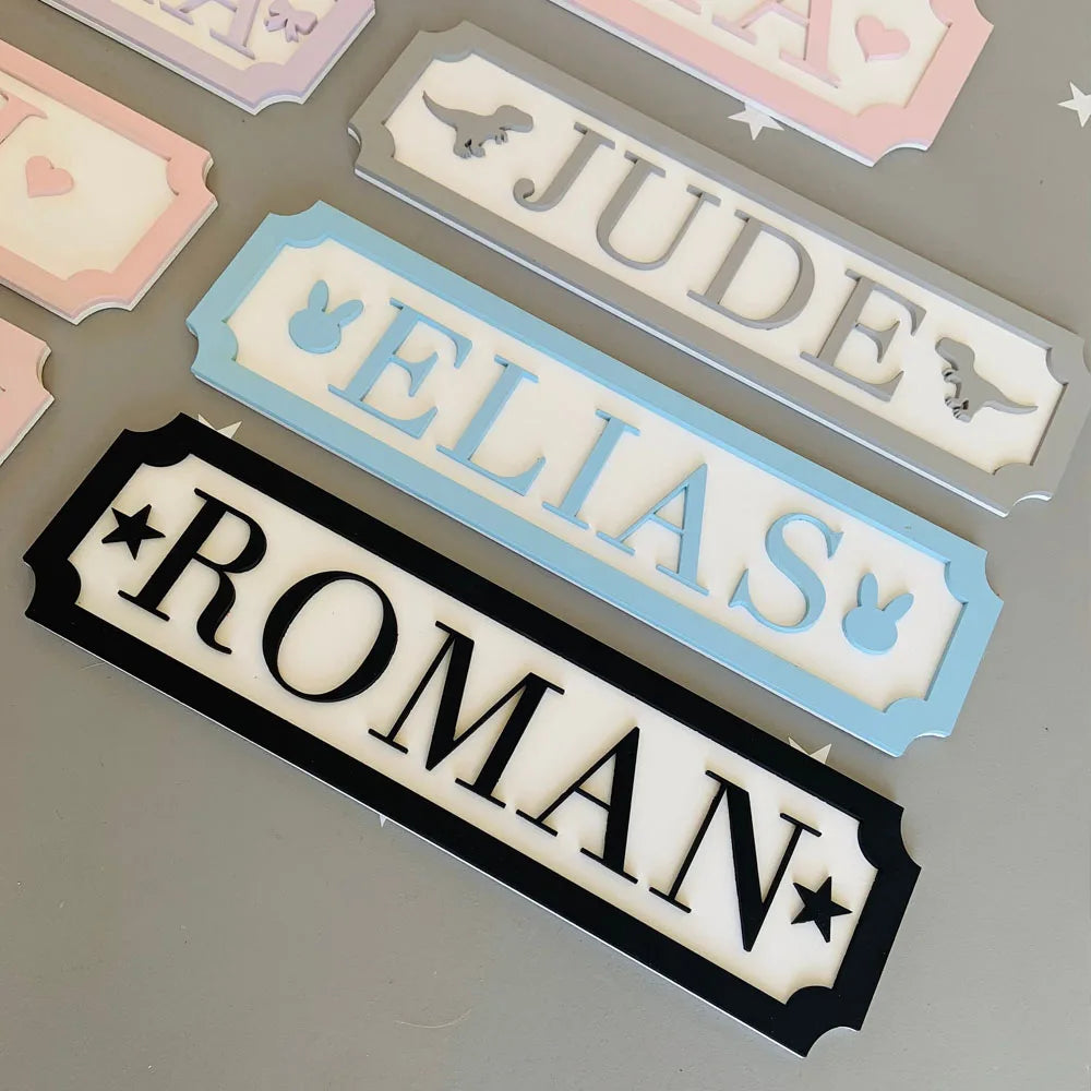 Wood Rectangle Customized Engraved Babies Name Personalized Door Signs/Colors-Black/Pink/Blue/Purple/White/Yellow/Green