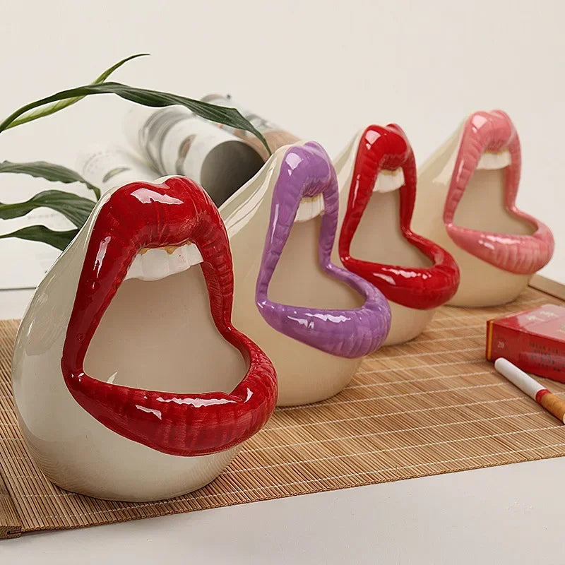 No-EN-Name-Null Cute Cartoon Ceramic Realistic Red Lips Shaped Cigarette Ashtrays/Colors-Purple/Red/Pink