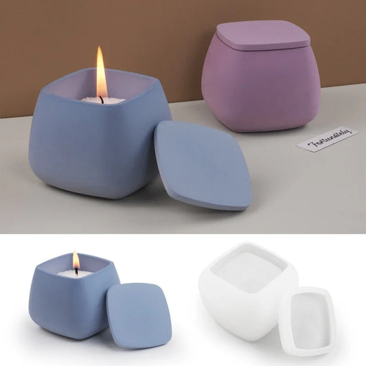 SILIKE LUFEI Small Square Shaped Candle Cup-Lid Silicone DIY Milky White Craft Molds