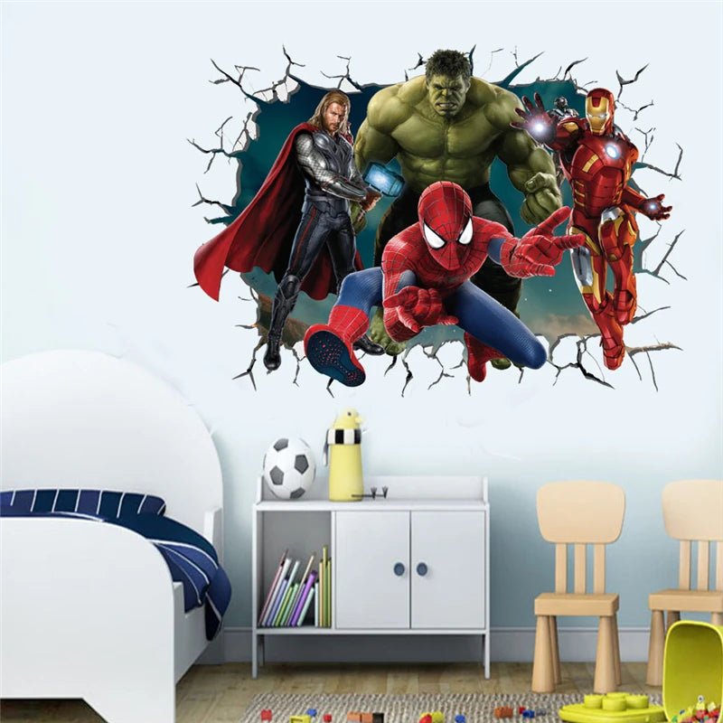 MINISO Kids 3D Plastic PVC Movie-TV Superheroes Broken Marvel Avengers Wall Art Stickers/Colors-Multicolor
