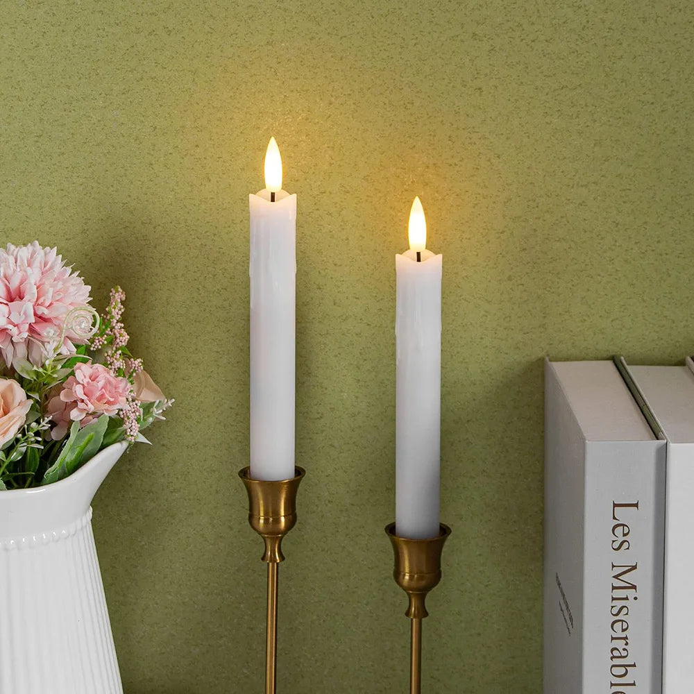 2 PCS Plastic White LED 3D Wick Flameless Electric Taper Round Cylindrical Realistic Candlestick Candles/2 AA Battery Not Included