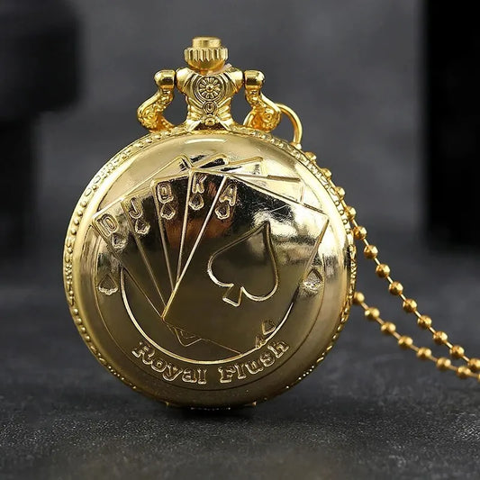 DEYROS Adults Quartz Analog Display Abrasion-Resistant Glass Face Gold-Bronze Round Shaped Metal Case Necklace Ball Chain-Pocket Watches