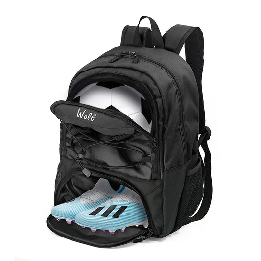 WOLT Young Adults Large Softback Black Polyester Fabric Shoulder Straps-Handle Built-In 16 Inch Padded Laptop Compartment Zipper Front External Pockets Sports Soccer School Backpacks/Colors-Black/Gray/Red/Pink/Blue