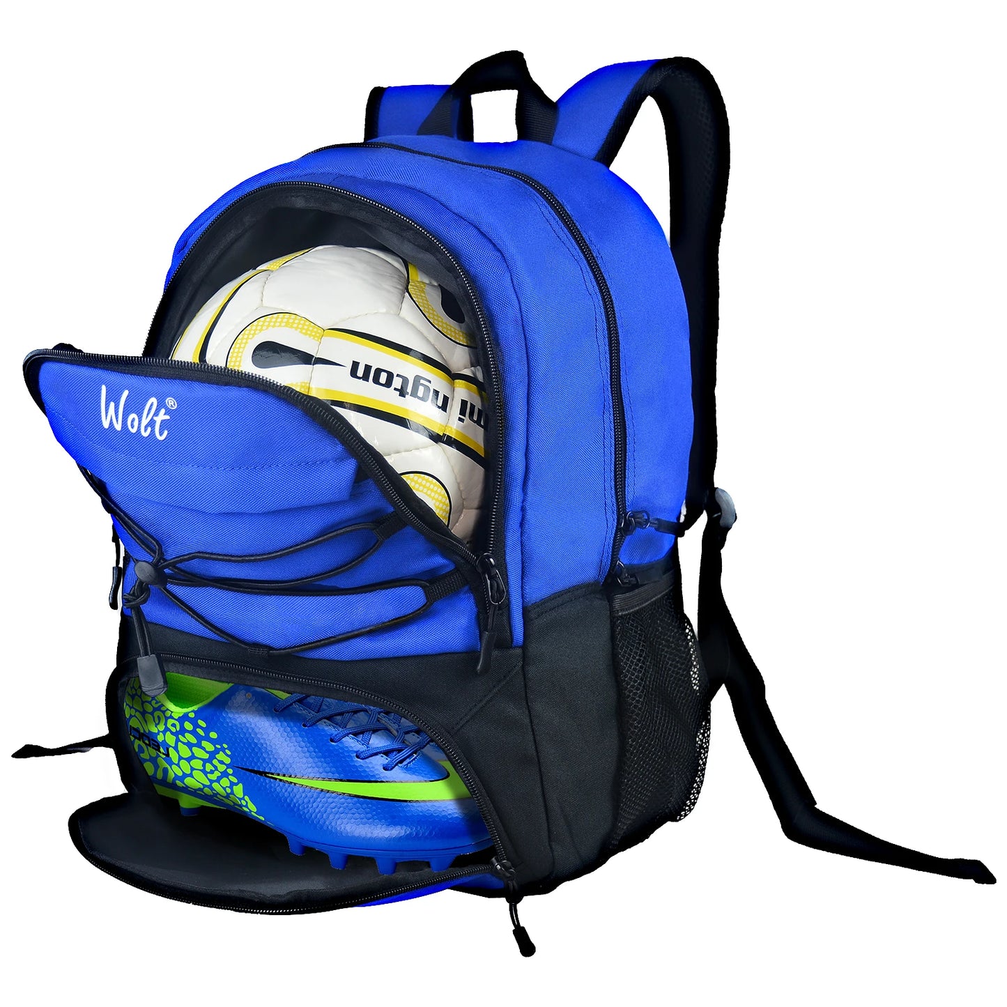 WOLT Young Adults Large Softback Black Polyester Fabric Shoulder Straps-Handle Built-In 16 Inch Padded Laptop Compartment Zipper Front External Pockets Sports Soccer School Backpacks/Colors-Black/Gray/Red/Pink/Blue