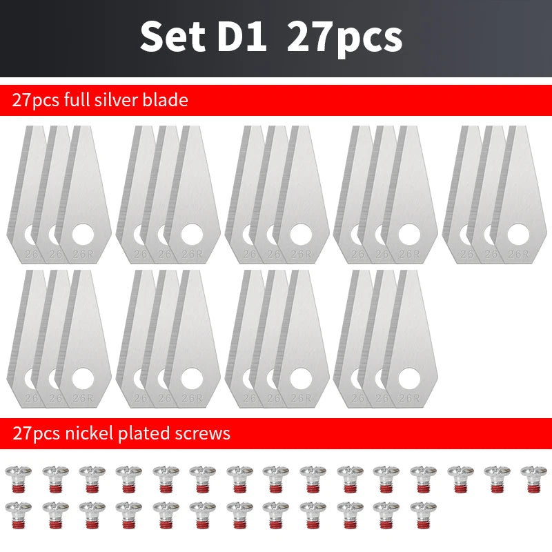 ONNFANG 9 PCS Pack Tool Replacement Petrol-Gas Power Lawn Mower Wear-Resistant Anti-Rust Silver-Gold Coated Titanium-Plated Steel Robot Lawn Mower Blades