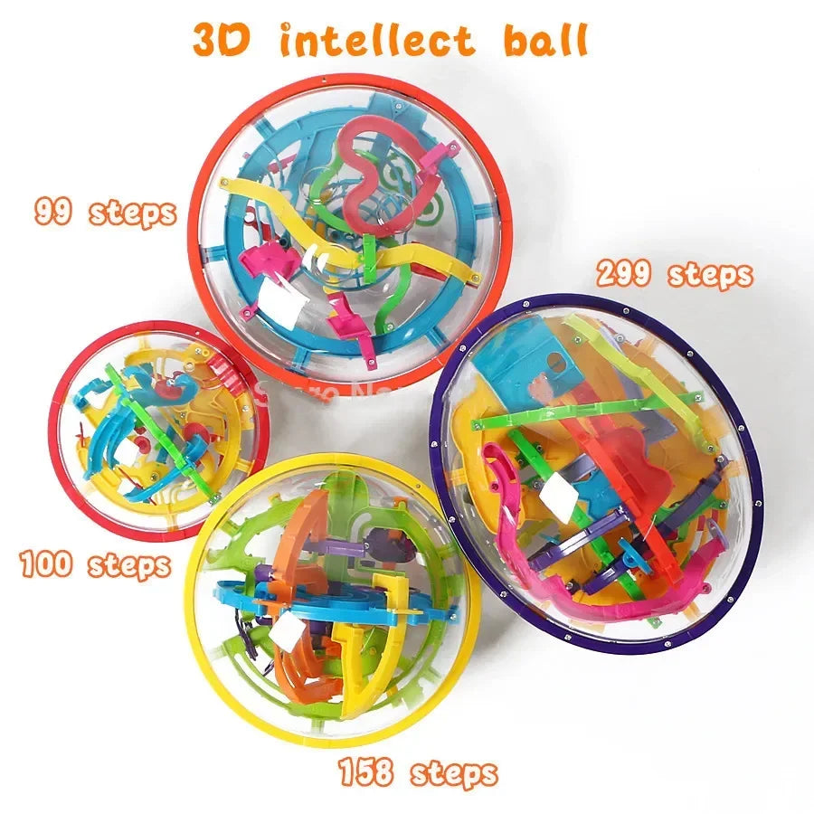 MOONBIFFY Kids-Adults Clear Round Red-Green-Yellow-Blue Plastic Structures Inside 3D Disentanglement 299 Steps IQ Maze Magnetic Mechanical Puzzle Balls/ Ages: 3-14 Years Old + Older/4 Styles /Colors-Red/Clear/Multicolor