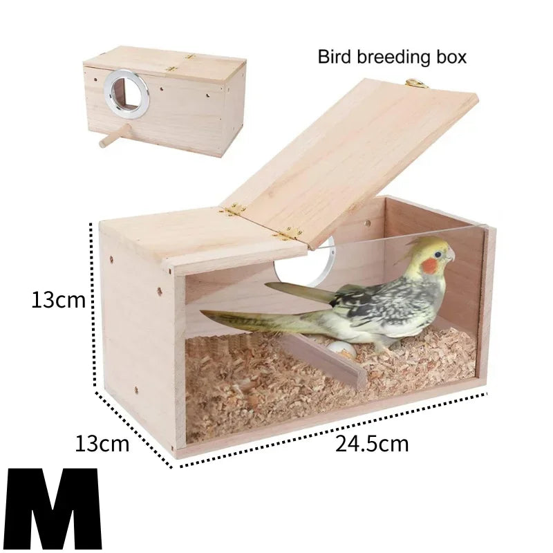 No-EN-Name-Null Natural Paulownia-Pine Wood Frame Clear Transparent Acrylic Panels Sides Rectangle Bird Breeding Box Bird Cage Accessories
