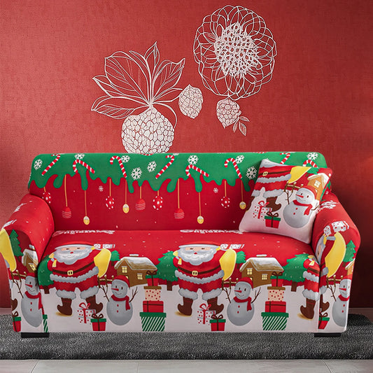 Colorful Christmas Theme Polyester Red-Brown Sofa-Chair Slipcovers