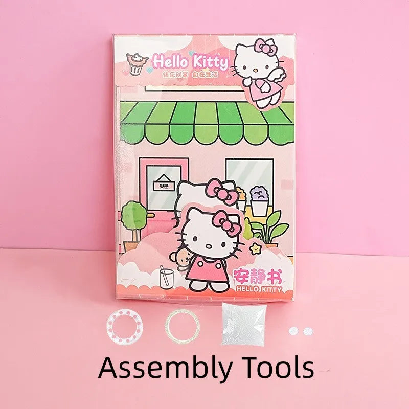 MINISO Kids Mini Sanrio Kawaii Reusable Quiet Book Six Themes Cartoon Scenes Multicolor Paper Stickers-Stickers Machines/Ages: 3-12 Years Old/Colors-Multicolor/Pink/Purple/Checkered