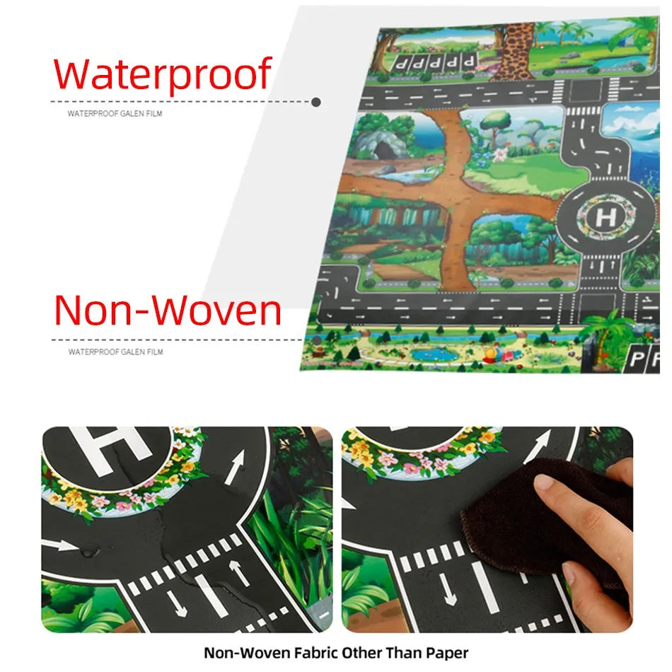 No-EN-Name-Null Kids Waterproof Foldable Rectangle Educational Developmental Multicolor Farm Animals-Dinosaurs-Life Dino Park Road Maps Crawling Plastic Play Mats/Ages: 3 Years Old + Older/Colors-Multicolor/Animals/Size: 100 x 130cm