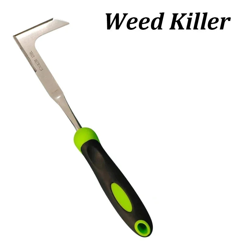 NINTH WORLD Outdoor 2 PCS Anti-Slip Grip Long Length Green-Black Rubber Handle L-Shaped Uncoated  Stainless Steel Handheld Manual Weed-Root Cultivating Tools Sets