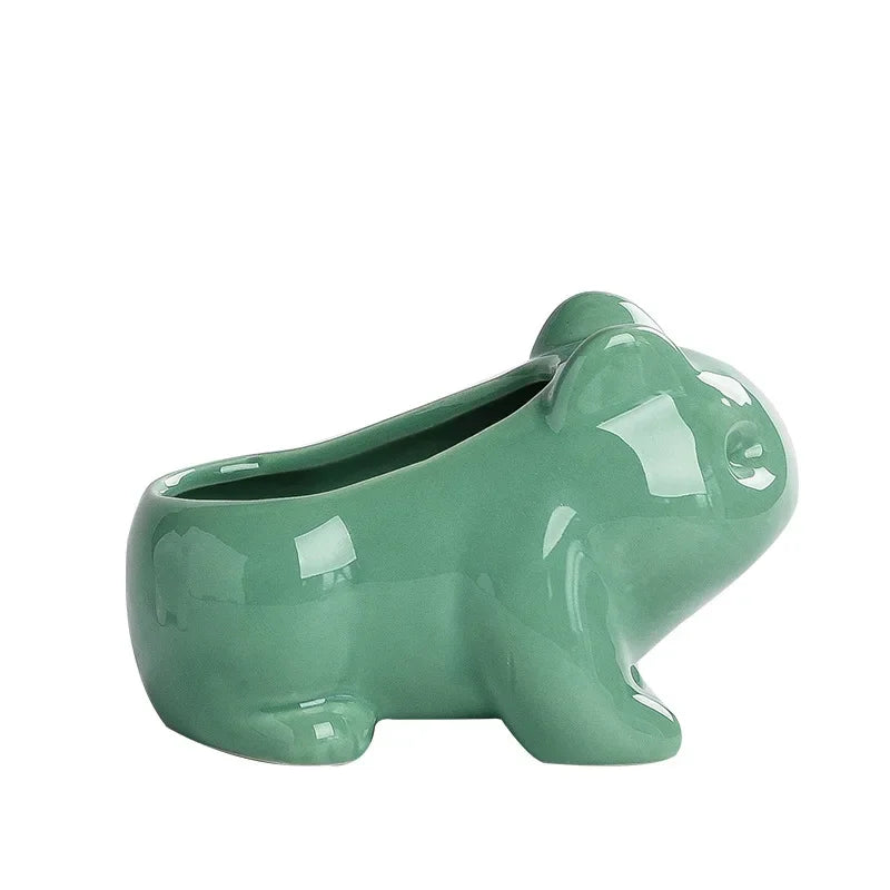 No-EN-Name-Null Indoor Glazed Porcelain Ceramic Cute Cartoon White-Green POKEMON Design Mini Succulent Desktop Flower Pots-Planters