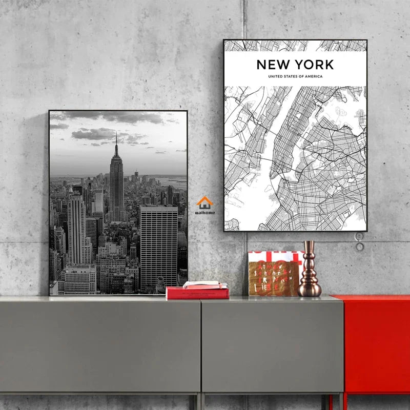 Unframed Canvas New York City-Brooklyn Bridge-Paris Tower/ Colors-Black/ White