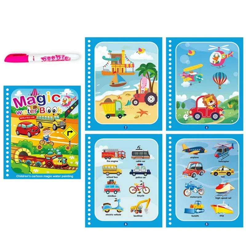 No-EN-Name-Null Kids Plastic Ringed Multicolor Early Education Magical Water Book Pen Paper Drawing Reusable Coloring Books-Pads/Ages: 3-8 Years Old/Colors-Blue/Green/Multicolor/Animals