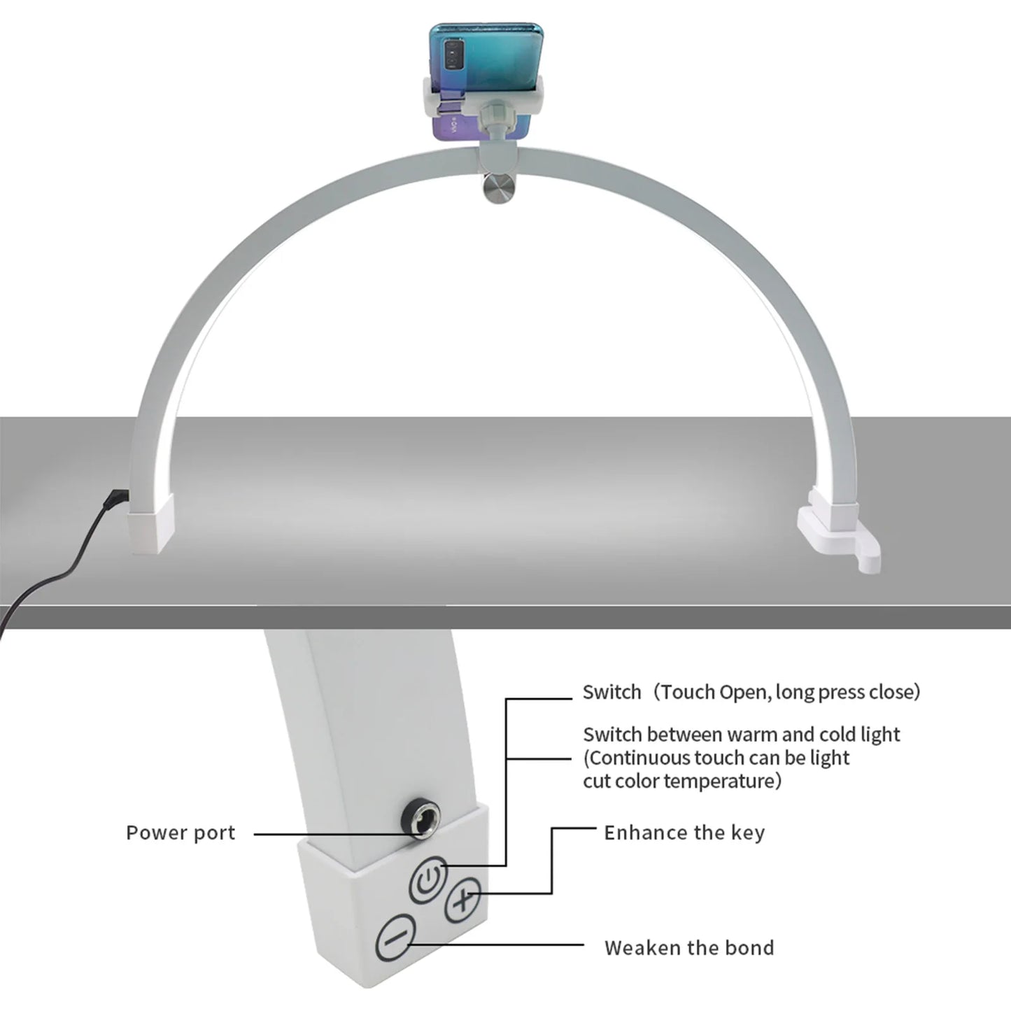DUTRIEUX One Unit Touch Control Foldable Phone Holder White-Black Half-Moon Shaped LED Fill Light Finger Nail Dryers Tools