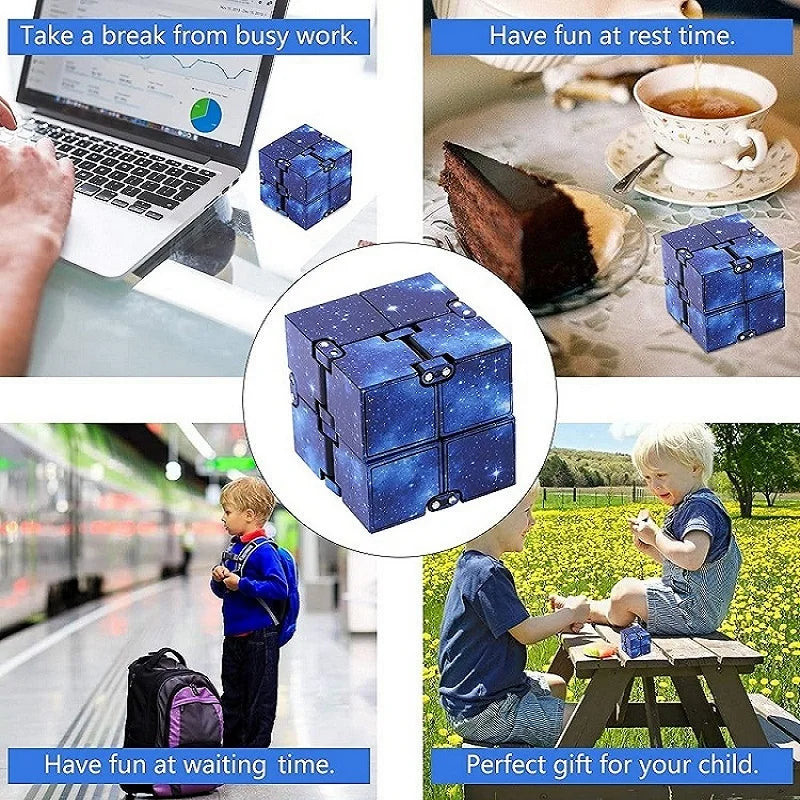 MEADE Teens-Adults Blue-Purple Plastic Square Transformable Twistable Fingertip Anti-Stress 3D Space Theme Flip Infinity Cube Mechanical Puzzle Toys/Ages: 13-18 Years Old Adults /Colors-Blue/Purple/Multicolor