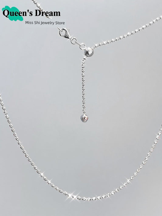Women Fine Imitation Shiny Silver-Plated Geometric Sterling Silver Metal Realistic Italian Diamond Ball Chain Clasp Necklaces/Colors-Gold/Silver/Geometric/Clear