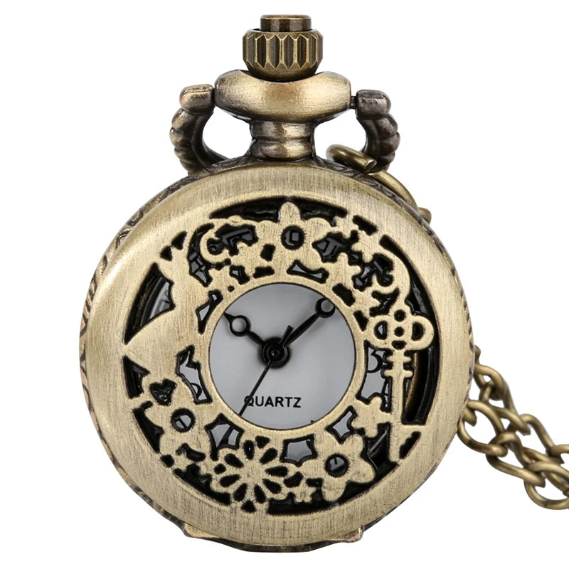 YISUYA Unisex Adults Quartz Small Bronze-White Face Mobile Cell Phone Shaped Stainless Steel Metal Case Acrylic Face 12-Hour Dial Analog Display Pendant Necklace Chain-Pocket Watches