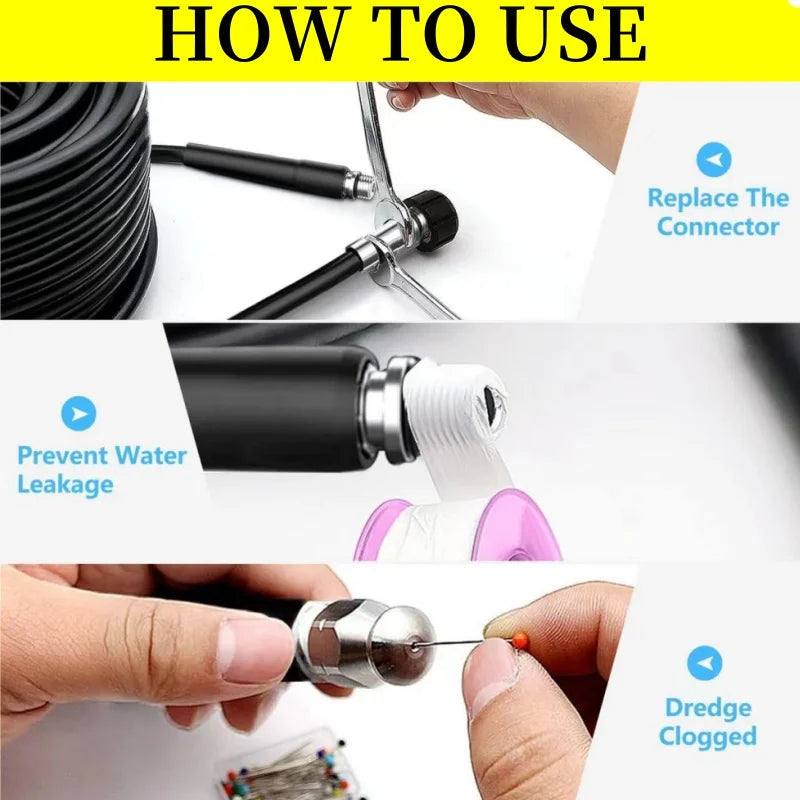 DUTRIEUX Outdoor Black High-Pressure Cleaning Non-Twisting Detachable Brass-Aluminum Alloy Connectors White Plastic Silver Stainless Steel Nozzles Sewer Drainage Cleaning Air Pneumatic Hoses