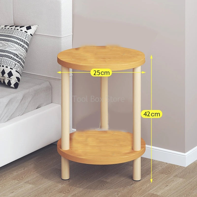No-EN-Name-Null Modern 2-Tier Natural Log Wood White Round Shaped Nightstands/Colors-Natural Log Color-White