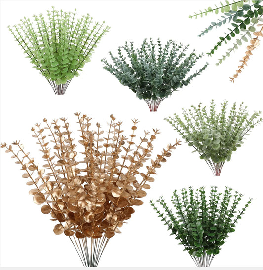 Indoor Silk Plastic Artificial Non-Flowering Eucalyptus Extra Large Dry Flower Plants/Colors-Green/Red/Gold/Black/White
